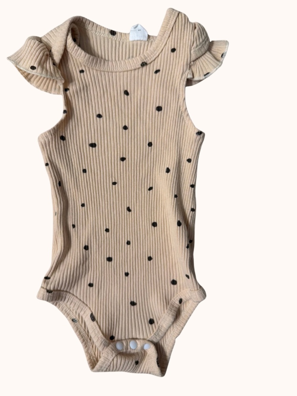 SHEIN Cream Ribbed Dot Flutter Sleeve One-Piece Bodysuit